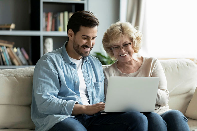 Mother and Son with Computer