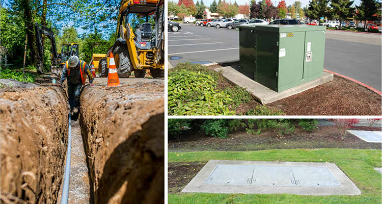 Crews installing underground cable