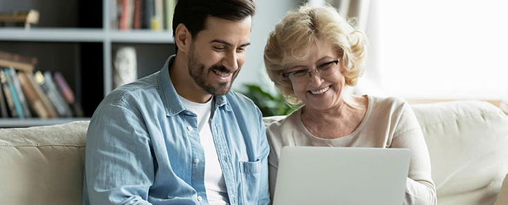 Tile Mother and Son with Computer