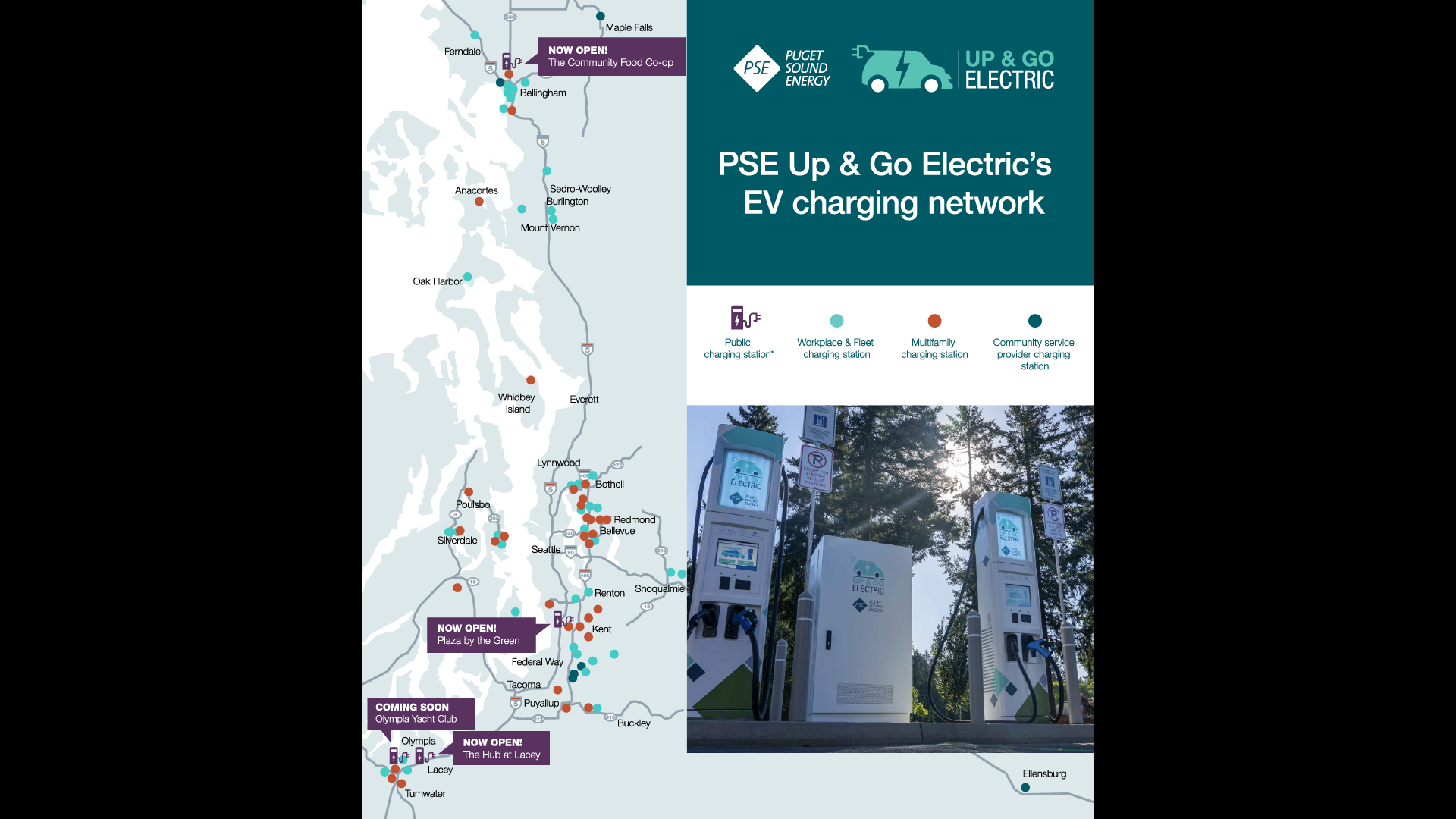 PSE Up & Go Electric का EV चार्जिंग नेटवर्क