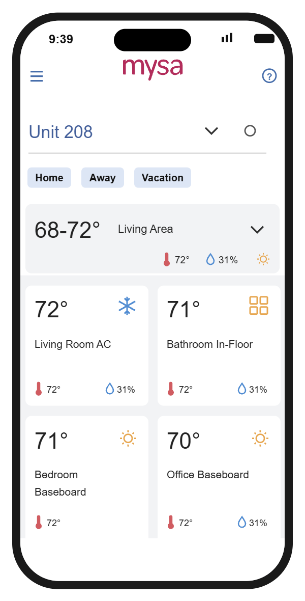 Mysa App Home Screen