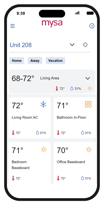 Mysa App Home Screen