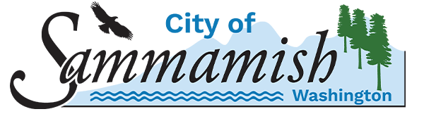 City of Sammamish logo with mountains, birds, and trees. 