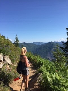 Mary hiking in the mountains