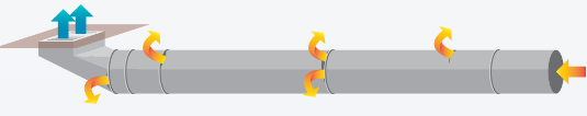 Artist rendering of warm air escaping from a home heating duct