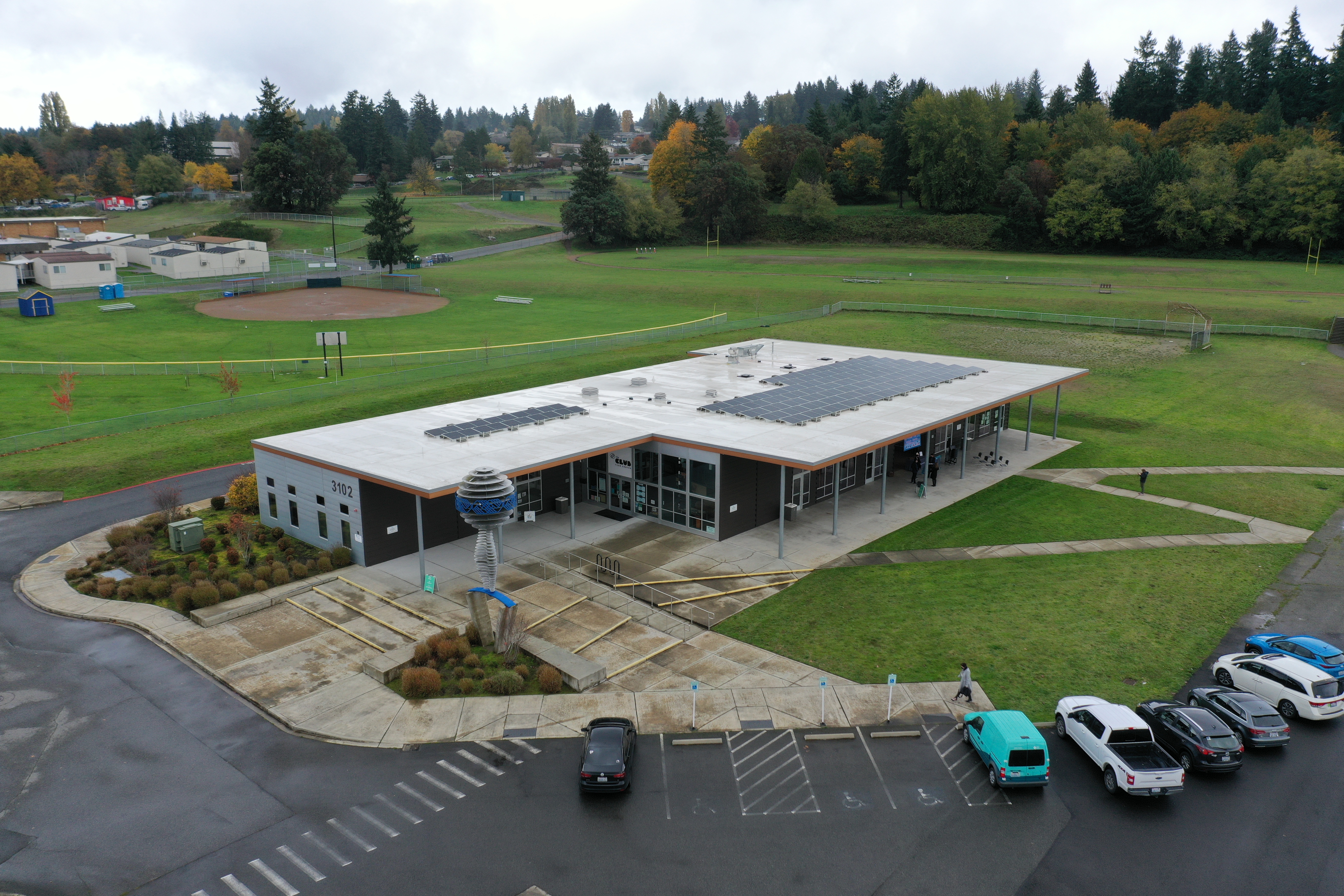 Boys and Girls Club campus with rooftop solar panel array