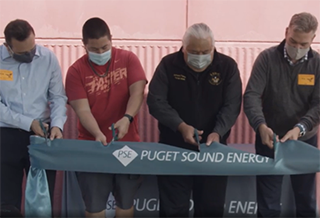 Representatives from PSE and the Lummi Nation School cut the ribbon on the school’s new solar array, which was funded through a Green Power Solar Grant. Representatives from PSE and the Lummi Nation School cut the ribbon on the school’s new solar array, which was funded through a Green Power Solar Grant.